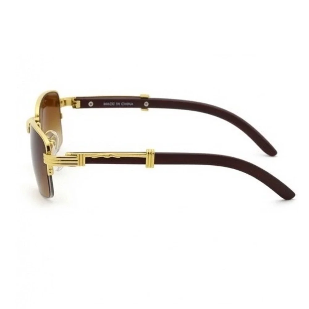 Women semi-rimless sunglasses feature a gold metal frame  brown lenses UV400 New
